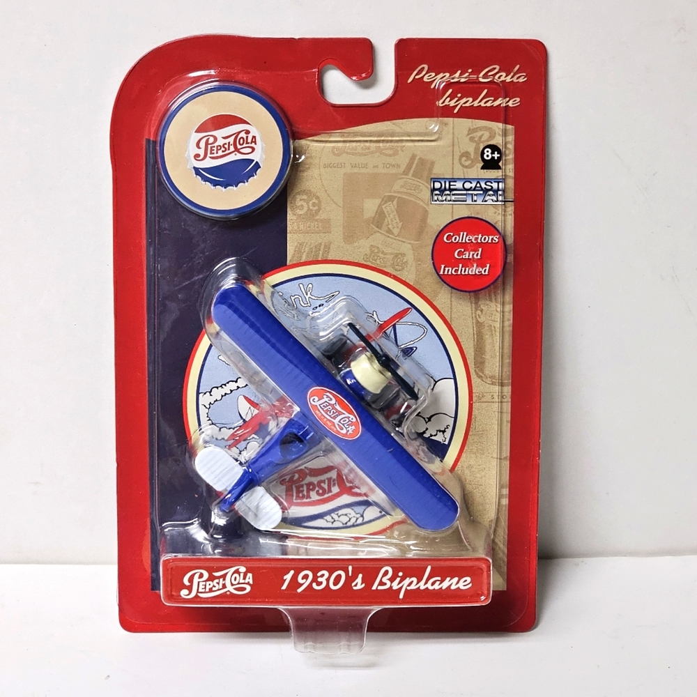 PEPSI BIPLANE 1930'S WHITE WITH BLUE NEW 2005 GEARBOX COLL CARD DIE CAST #04289.